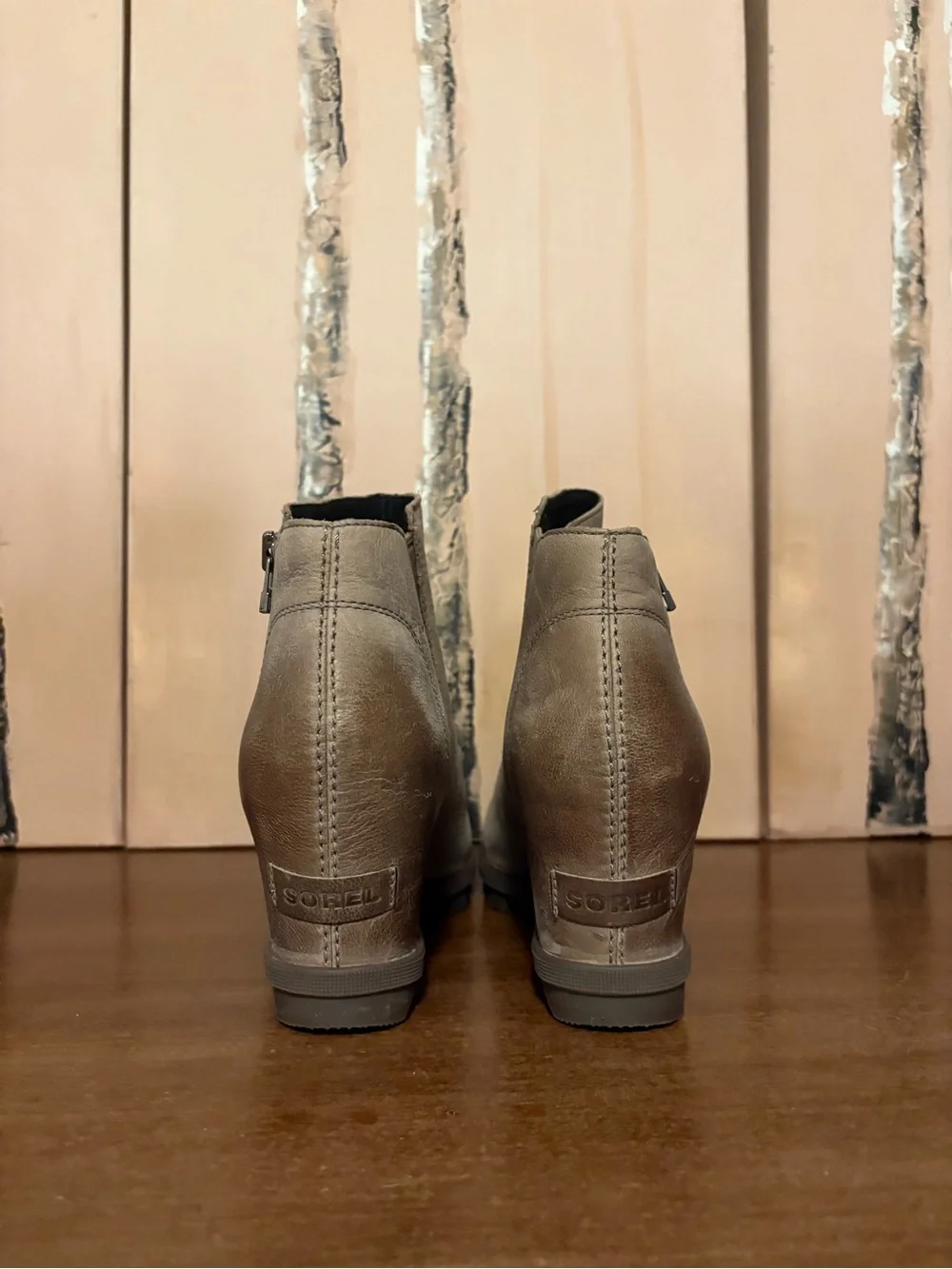 Sorel Taupe Wedge Ankle Boots with Side Zip - Picture 3 of 5